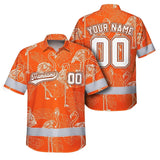 Hi Vis Team Hawaiian Shirt Reflective Tapes Orange White Flower Custom Name And Number Safety Workwear For Baseball Team Workers, Truckers, Operators
