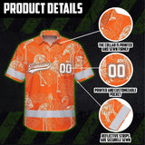 Hi Vis Team Hawaiian Shirt Reflective Tapes Orange White Flower Custom Name And Number Safety Workwear For Baseball Team Workers, Truckers, Operators