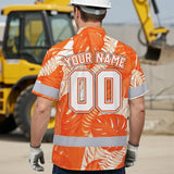 Hi Vis Team Hawaiian Shirt Reflective Tapes Orange White Flower Custom Name And Number Safety Workwear For Baseball Team Workers, Truckers, Operators