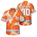 Hi Vis Team Hawaiian Shirt Reflective Tapes Orange White Flower Custom Name And Number Safety Workwear For Baseball Team Workers, Truckers, Operators