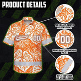 Hi Vis Team Hawaiian Shirt Reflective Tapes Orange White Leaf Custom Name And Number Safety Workwear For Baseball Team Workers, Truckers, Operators