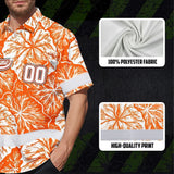 Hi Vis Team Hawaiian Shirt Reflective Tapes Orange White Leaf Custom Name And Number Safety Workwear For Baseball Team Workers, Truckers, Operators