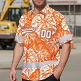 Hi Vis Team Hawaiian Shirt Reflective Tapes Orange White Leaf Custom Name And Number Safety Workwear For Baseball Team Workers, Truckers, Operators