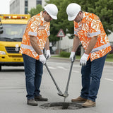 Hi Vis Team Hawaiian Shirt Reflective Tapes Orange White Leaf Custom Name And Number Safety Workwear For Baseball Team Workers, Truckers, Operators