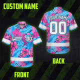 Hi Vis Team Hawaiian Shirt Reflective Tapes Pink Blue Flower Custom Name And Number Safety Workwear For Baseball Team Workers, Truckers, Operators