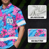 Hi Vis Team Hawaiian Shirt Reflective Tapes Pink Blue Flower Custom Name And Number Safety Workwear For Baseball Team Workers, Truckers, Operators