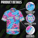 Hi Vis Team Hawaiian Shirt Reflective Tapes Pink Blue Flower Custom Name And Number Safety Workwear For Baseball Team Workers, Truckers, Operators