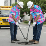 Hi Vis Team Hawaiian Shirt Reflective Tapes Pink Blue Flower Custom Name And Number Safety Workwear For Baseball Team Workers, Truckers, Operators