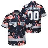 Hi Vis Team Hawaiian Shirt Reflective Tapes Pink Flamingo Custom Name And Number Safety Workwear For Workers, Truckers, Operators