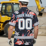 Hi Vis Team Hawaiian Shirt Reflective Tapes Pink Flamingo Custom Name And Number Safety Workwear For Workers, Truckers, Operators