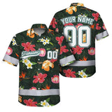 Hi Vis Team Hawaiian Shirt Reflective Tapes Pink Flowers Custom Name And Number Safety Workwear For Workers, Truckers, Operators
