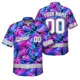 Hi Vis Team Hawaiian Shirt Reflective Tapes Pink Violet Custom Name And Number Safety Workwear For Workers, Truckers, Operators