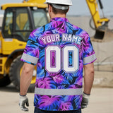 Hi Vis Team Hawaiian Shirt Reflective Tapes Pink Violet Custom Name And Number Safety Workwear For Workers, Truckers, Operators