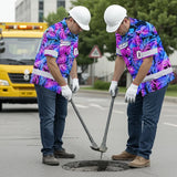 Hi Vis Team Hawaiian Shirt Reflective Tapes Pink Violet Custom Name And Number Safety Workwear For Workers, Truckers, Operators