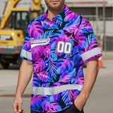 Hi Vis Team Hawaiian Shirt Reflective Tapes Pink Violet Custom Name And Number Safety Workwear For Workers, Truckers, Operators