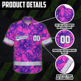 Hi Vis Team Hawaiian Shirt Reflective Tapes Pink Violet Orchid Custom Name And Number Safety Workwear For Baseball Team Workers, Truckers, Operators