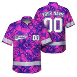 Hi Vis Team Hawaiian Shirt Reflective Tapes Pink Violet Orchid Custom Name And Number Safety Workwear For Baseball Team Workers, Truckers, Operators