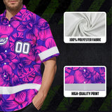 Hi Vis Team Hawaiian Shirt Reflective Tapes Pink Violet Orchid Custom Name And Number Safety Workwear For Baseball Team Workers, Truckers, Operators