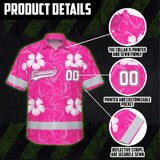 Hi Vis Team Hawaiian Shirt Reflective Tapes Pink White Flower Custom Name And Number Safety Workwear For Workers, Truckers, Operators
