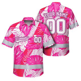 Hi Vis Team Hawaiian Shirt Reflective Tapes Pink White Flower Custom Name And Number Safety Workwear For Baseball Team Workers, Truckers, Operators