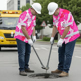 Hi Vis Team Hawaiian Shirt Reflective Tapes Pink White Flower Custom Name And Number Safety Workwear For Baseball Team Workers, Truckers, Operators