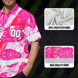 Hi Vis Team Hawaiian Shirt Reflective Tapes Pink White Flower Custom Name And Number Safety Workwear For Baseball Team Workers, Truckers, Operators