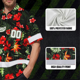 Hi Vis Team Hawaiian Shirt Reflective Tapes Red Flower Custom Name And Number Safety Workwear For Workers, Truckers, Operators