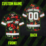 Hi Vis Team Hawaiian Shirt Reflective Tapes Red Flower Custom Name And Number Safety Workwear For Workers, Truckers, Operators