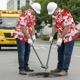 Hi Vis Team Hawaiian Shirt Reflective Tapes Red White Orchid Custom Name And Number Safety Workwear For Baseball Team Workers, Truckers, Operators