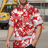 Hi Vis Team Hawaiian Shirt Reflective Tapes Red White Orchid Custom Name And Number Safety Workwear For Baseball Team Workers, Truckers, Operators
