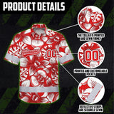 Hi Vis Team Hawaiian Shirt Reflective Tapes Red White Orchid Custom Name And Number Safety Workwear For Baseball Team Workers, Truckers, Operators