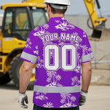 Hi Vis Team Hawaiian Shirt Reflective Tapes Violet White Flower Custom Name And Number Safety Workwear For Baseball Team Workers, Truckers, Operators