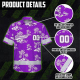 Hi Vis Team Hawaiian Shirt Reflective Tapes Violet White Flower Custom Name And Number Safety Workwear For Baseball Team Workers, Truckers, Operators
