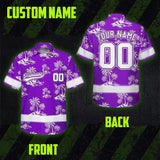 Hi Vis Team Hawaiian Shirt Reflective Tapes Violet White Flower Custom Name And Number Safety Workwear For Baseball Team Workers, Truckers, Operators