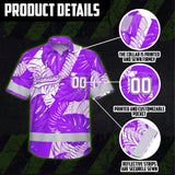 Hi Vis Team Hawaiian Shirt Reflective Tapes Violet White Leaf Custom Name And Number Safety Workwear For Baseball Team Workers, Truckers, Operators