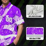 Hi Vis Team Hawaiian Shirt Reflective Tapes Violet White Leaf Custom Name And Number Safety Workwear For Baseball Team Workers, Truckers, Operators