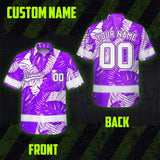 Hi Vis Team Hawaiian Shirt Reflective Tapes Violet White Leaf Custom Name And Number Safety Workwear For Baseball Team Workers, Truckers, Operators