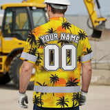 Hi Vis Team Hawaiian Shirt Reflective Tapes Yellow Coconut Custom Name And Number Safety Workwear For Workers, Truckers, Operators