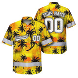 Hi Vis Team Hawaiian Shirt Reflective Tapes Yellow Coconut Custom Name And Number Safety Workwear For Workers, Truckers, Operators