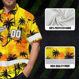 Hi Vis Team Hawaiian Shirt Reflective Tapes Yellow Coconut Custom Name And Number Safety Workwear For Workers, Truckers, Operators