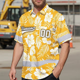 Hi Vis Team Hawaiian Shirt Reflective Tapes Yellow Flower Custom Name And Number Safety Workwear For Baseball Team, Workers, Truckers, Operators
