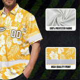 Hi Vis Team Hawaiian Shirt Reflective Tapes Yellow Flower Custom Name And Number Safety Workwear For Baseball Team, Workers, Truckers, Operators