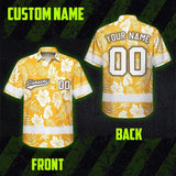 Hi Vis Team Hawaiian Shirt Reflective Tapes Yellow Flower Custom Name And Number Safety Workwear For Baseball Team, Workers, Truckers, Operators
