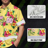 Hi Vis Team Hawaiian Shirt Reflective Tapes Yellow Pink Flower Custom Name And Number Safety Workwear For Baseball Team Workers, Truckers, Operators