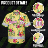 Hi Vis Team Hawaiian Shirt Reflective Tapes Yellow Pink Flower Custom Name And Number Safety Workwear For Baseball Team Workers, Truckers, Operators