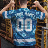 Hi Vis Team T Shirt Reflective Tapes Blue Flower Custom Name And Number Safety Workwear For Baseball Team Workers, Truckers, Operators