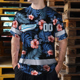 Hi Vis Team T Shirt Reflective Tapes Blue Pink Flower Custom Name And Number Safety Workwear For Baseball Team Workers, Truckers, Operators