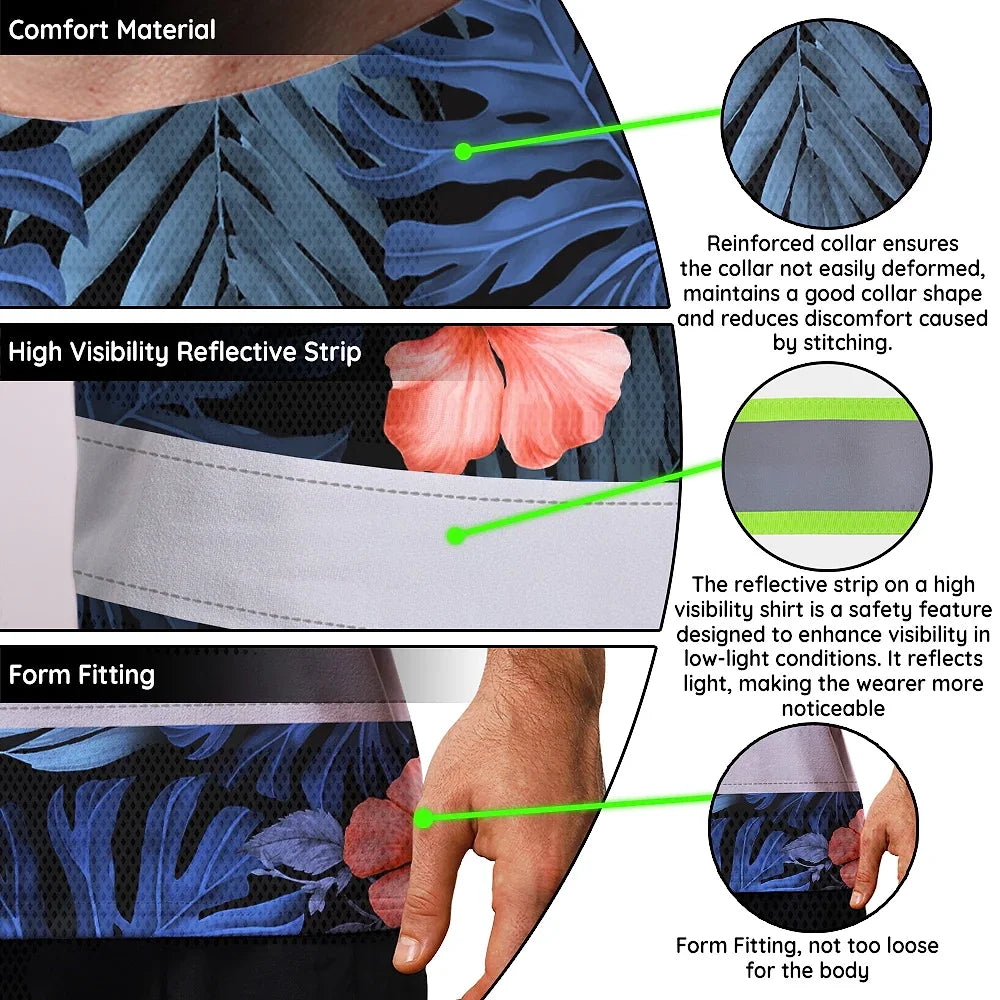 Hi Vis Team T Shirt Reflective Tapes Blue Pink Flower Custom Name And Number Safety Workwear For Baseball Team Workers, Truckers, Operators