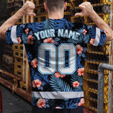 Hi Vis Team T Shirt Reflective Tapes Blue Pink Flower Custom Name And Number Safety Workwear For Baseball Team Workers, Truckers, Operators