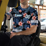 Hi Vis Team T Shirt Reflective Tapes Blue Pink Flower Custom Name And Number Safety Workwear For Baseball Team Workers, Truckers, Operators